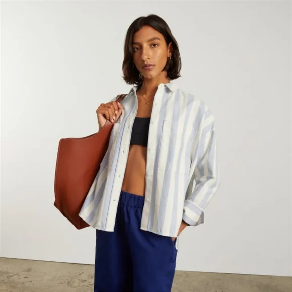 Everlane  Blue and White Striped Button Down Shirt - Picture 3 of 5